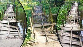 বরগুনায় ৪ গ্রামের দুঃখ একটি কাঠের সাঁকো