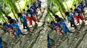 বাউফলে সড়কের মাঝ অংশে কাঁচা