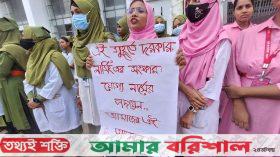 ‘স্টে ফর ওয়ান পয়েন্ট ডিমান্ড’ নিয়ে বরগুনায় নার্সদের অবস্থান কর্মস