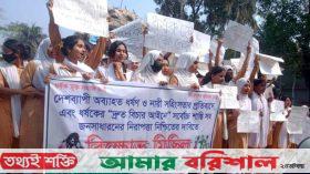 দেশজুড়ে ধর্ষণ ও নারী সহিংসতার প্রতিবাদে বানারীপাড়ায় শিক্ষার্থীদের বিক্ষোভ মিছিল-সমাবেশ